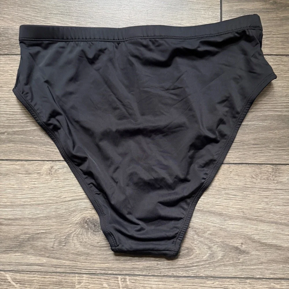 Womens Solid‎ Black High Waisted Bikini Bottoms Swim Size L New Without Tags
